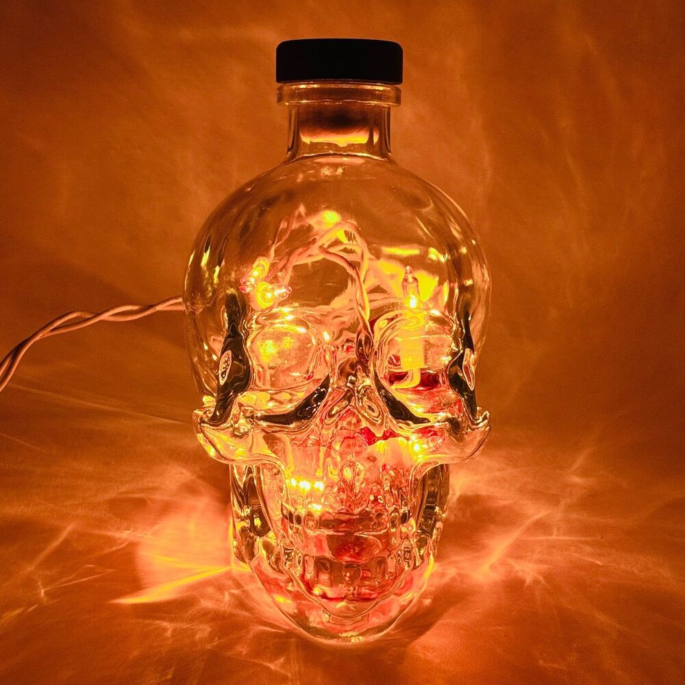 EMPTY Crystal Head Vodka Skull Bottle Accent Lamp Light Upcycled Halloween Bar